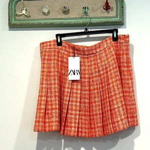 Zara Orange Tweed Pleated Structured
Texture Mini Skirt Check Plaid XXL PLUS SIZ